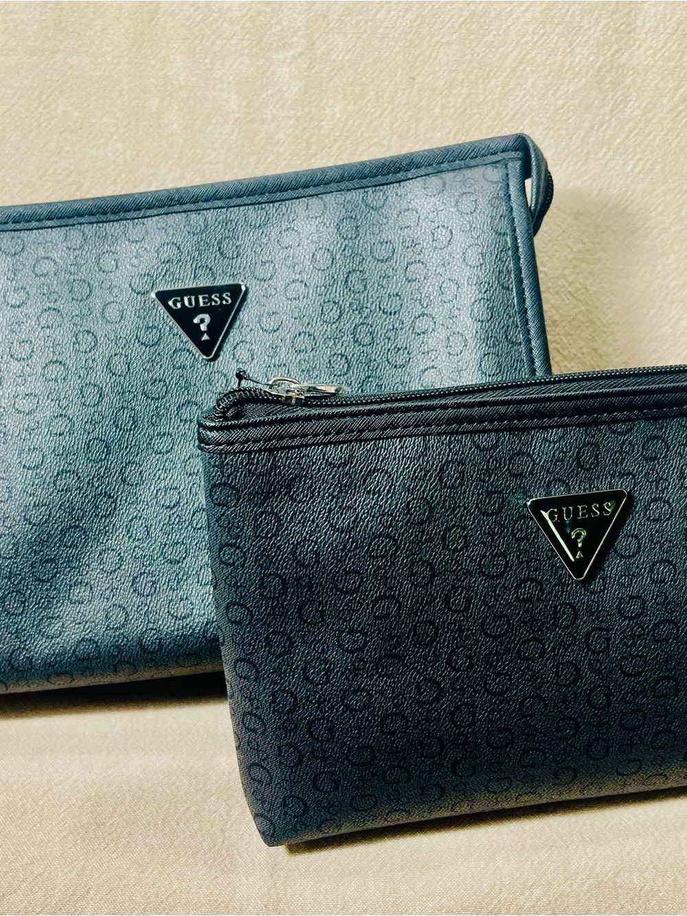 GUESS Navy Monogram Cosmetic Pouch Duo